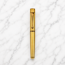 Ballpen Bazaar Metallic Glossy Full Gold Ball Pen with Brown Designer Cap | Openable Mechanism | Smooth Blue Ink Writing Pen | Premium Metal Ball Pen | 1 Pc