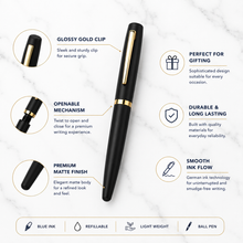 Matte Black Ball Pen with Glossy Gold Clip | Openable Mechanism