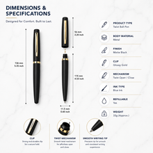 Matte Black Ball Pen with Glossy Gold Clip | Openable Mechanism