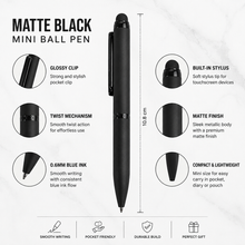 Ballpen Bazaar Set of 02 Stylus Matt Black Ball Pens with Glossy Black Clip | Twist Mechanism | Blue Ink | Includes 2 Free Mini VT Blue Refills | Premium Metal Pen Set for Office, Business, Students & Gifting