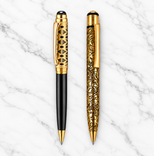 Set of 2 Metallic Glossy Designer Gold & Black Dual Colour Twist Metal Ball Pens with Gold Clip | Blue Ink | 2 Free Refills