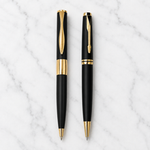 Set of 2 Premium Matt Black Gold Twist Metal Ball Pens | Blue Ink | 2 Free Blue Refills | Executive Gift Pens