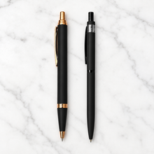 Set of 2 Click Mechanism Metal Ball Pens – Matt Black Copper Clip & Matt Black Black Clip | Blue Ink | 2 Free Refills