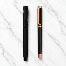 Set of 2 Premium Openable Metal Ball Pens – Matt Black with Black & Copper Clip | Blue Ink | 2 Free Refills
