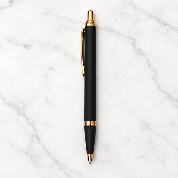 Ballpen Bazaar Matt Black Metal Ball Pen with Rose Gold Clip | Click Mechanism | Blue Ink | 1 Pen + 1 Free Refill