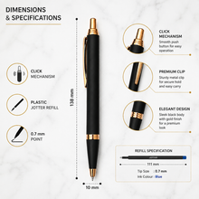 Ballpen Bazaar Matt Black Metal Ball Pen with Rose Gold Clip | Click Mechanism | Blue Ink | 1 Pen + 1 Free Refill