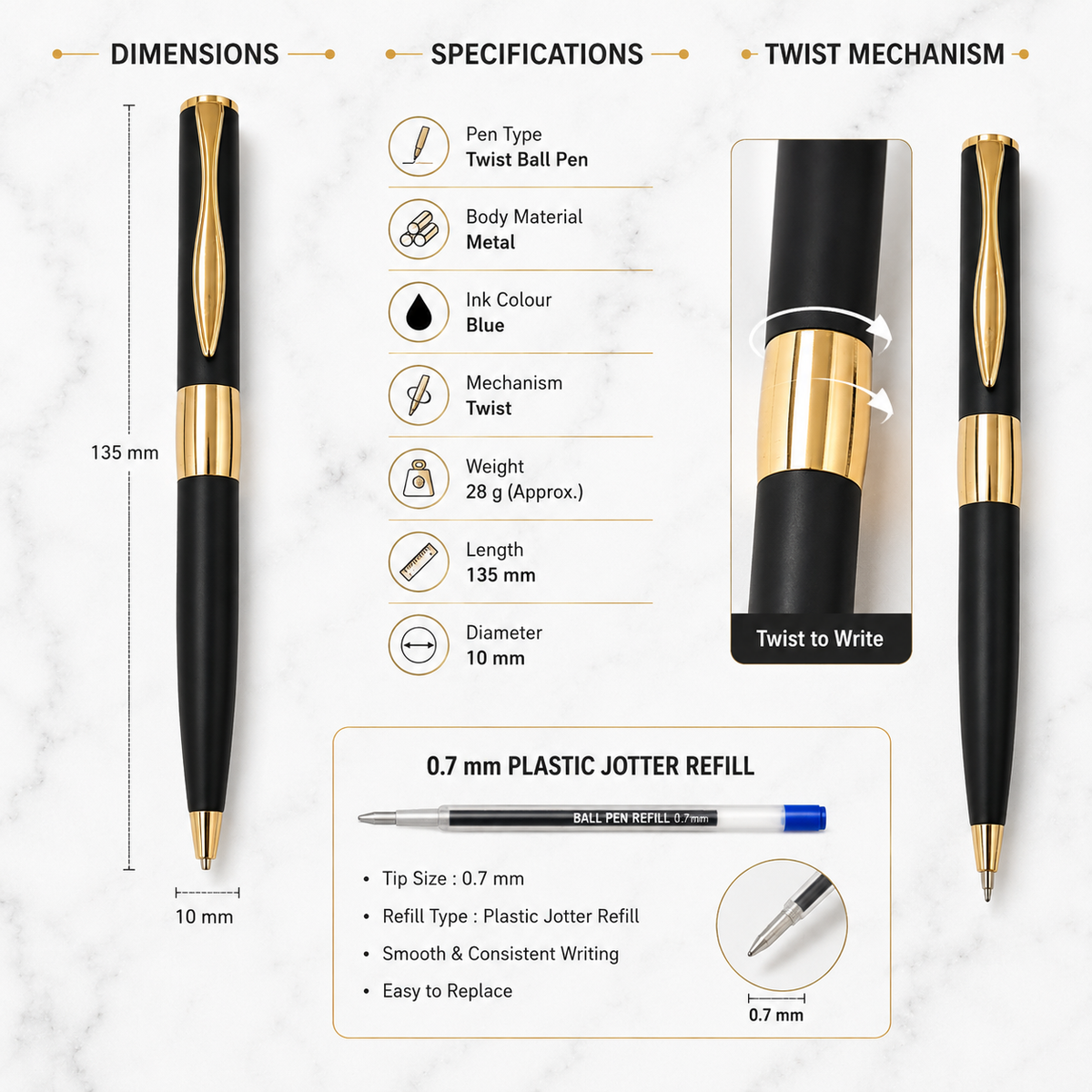 Set of 5 Premium Metal Twist Ball Pens – Assorted Designs product view 15