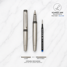 Ballpen Bazaar Metallic Glossy Gunmetal Colour Body With Gunmetal Colour Cap Openable Mechanism Roller Ball Pen Blue Ink | 1 Pen + 1 Refill Free