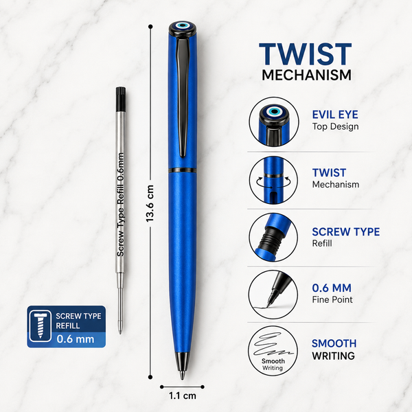 Ballpen Bazaar Matt Blue Colour Body with Glossy Blue Colour Clip Twist Mechanism Ball Pen | Blue Ink | 1 Pen with 1 Free Refill