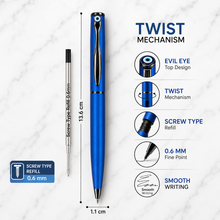 Ballpen Bazaar Matt Blue Colour Body with Glossy Blue Colour Clip Twist Mechanism Ball Pen | Blue Ink | 1 Pen with 1 Free Refill
