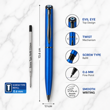Ballpen Bazaar Matt Blue Colour Body with Glossy Blue Colour Clip Twist Mechanism Ball Pen | Blue Ink | 1 Pen with 1 Free Refill