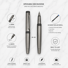 Ballpen Bazaar Metallic Glossy Gunmetal Colour Body With Gunmetal Colour Cap Openable Mechanism Roller Ball Pen Blue Ink | 1 Pen + 1 Refill Free