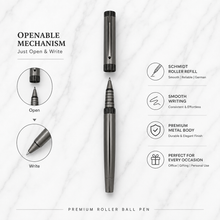 Ballpen Bazaar Metallic Glossy Gunmetal Colour Body With Gunmetal Colour Cap Openable Mechanism Roller Ball Pen Blue Ink | 1 Pen + 1 Refill Free