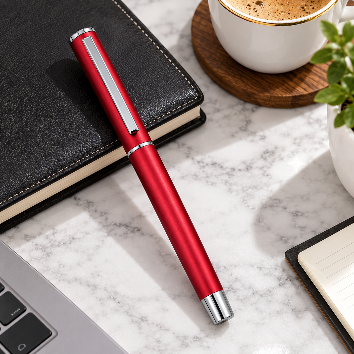 Ballpen Bazaar Matt Red Metal Ball Pen with Red Cap & Silver Clip | Openable | Blue Ink | 1 Free Refill