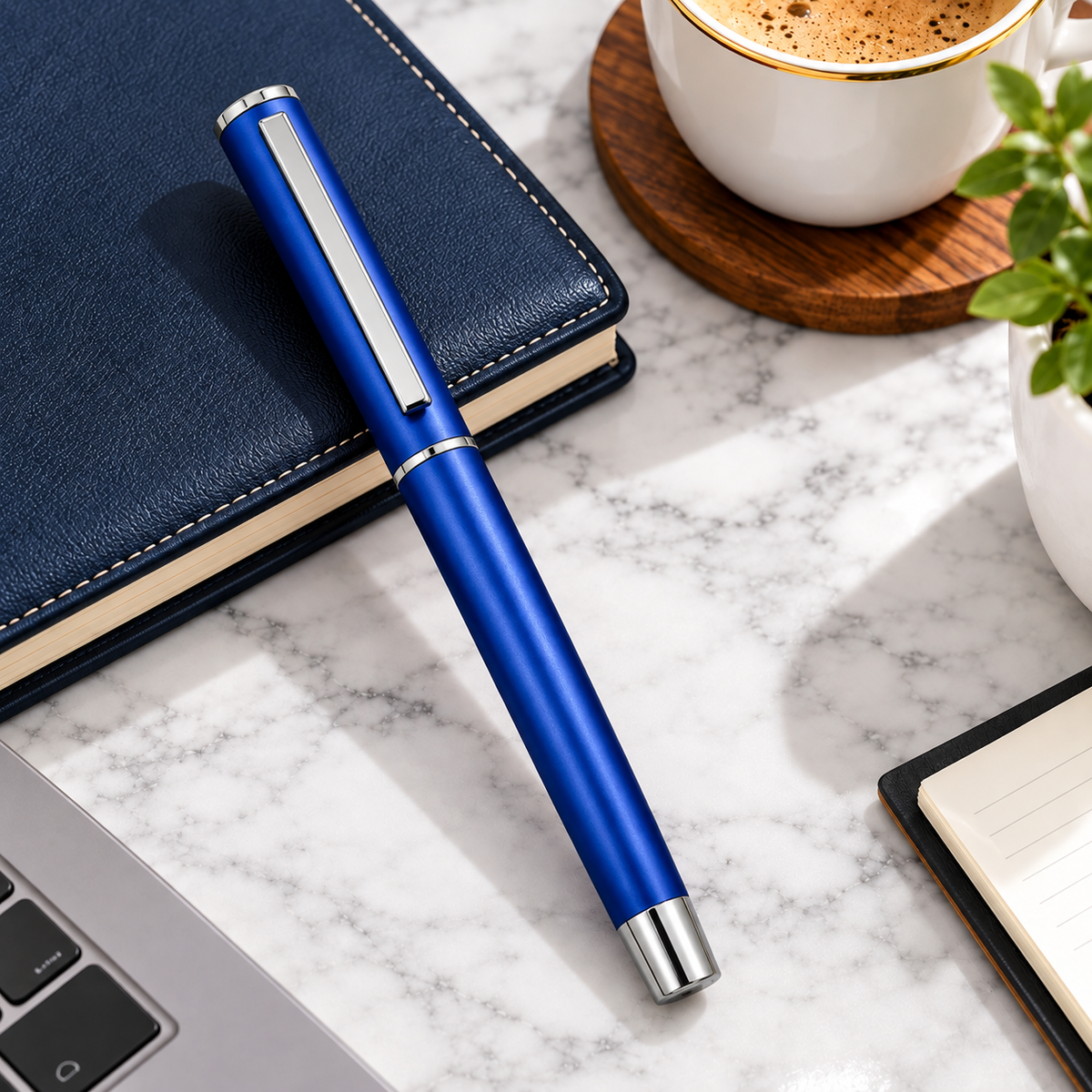 Ballpen Bazaar Matt Blue Openable Metal Ball Pen with Blue Ink | Silver Clip | 1 Free Refill | Executive Gift Pen