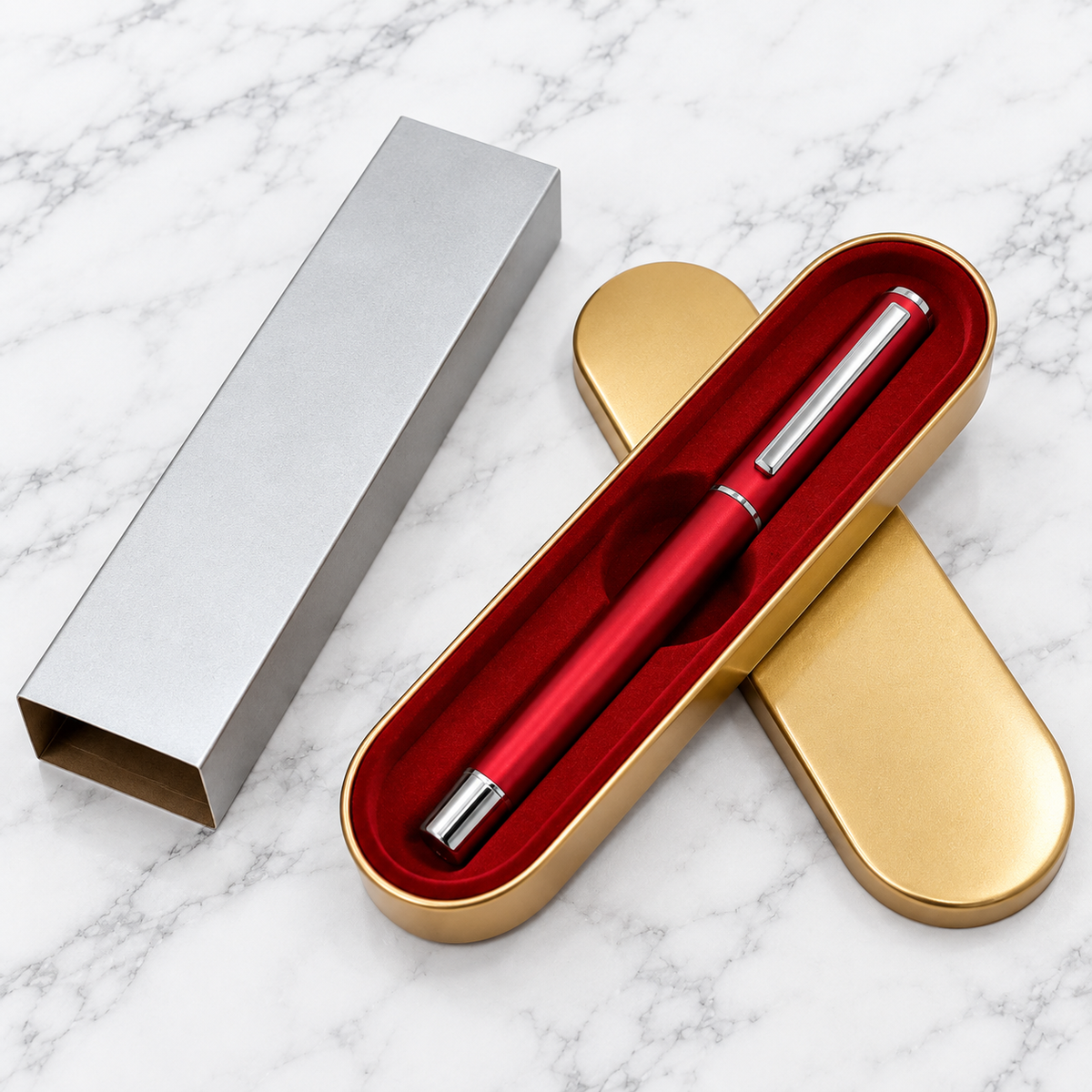 Ballpen Bazaar Matt Red Metal Ball Pen with Red Cap & Silver Clip | Openable | Blue Ink | 1 Free Refill