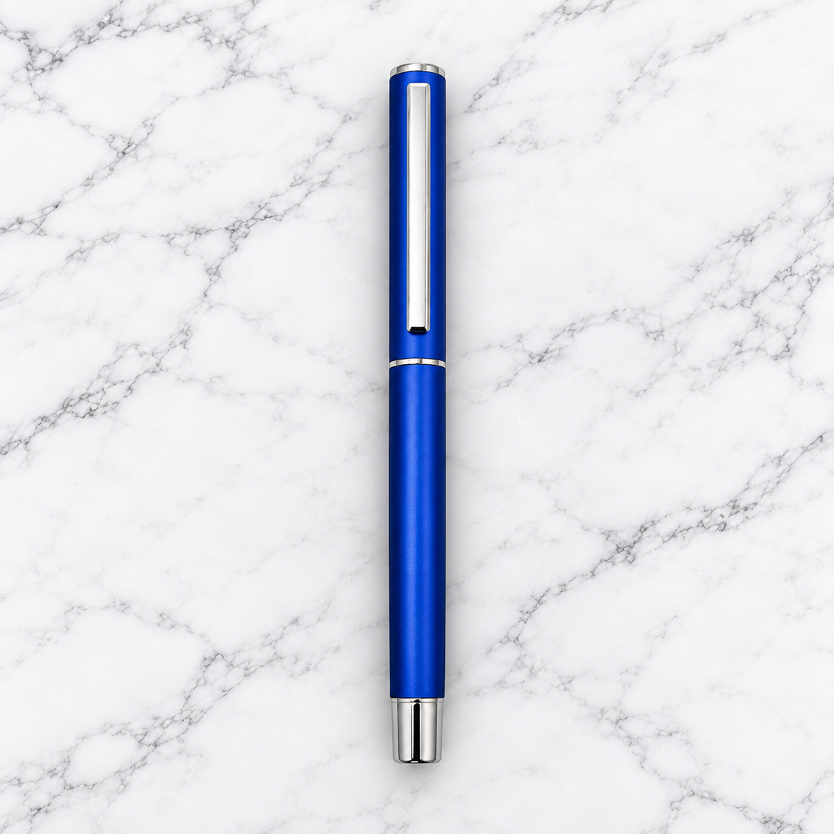 Ballpen Bazaar Matt Blue Openable Metal Ball Pen with Blue Ink | Silver Clip | 1 Free Refill | Executive Gift Pen