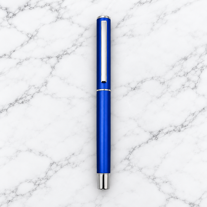 Ballpen Bazaar Matt Blue Openable Metal Ball Pen with Blue Ink | Silver Clip | 1 Free Refill | Executive Gift Pen