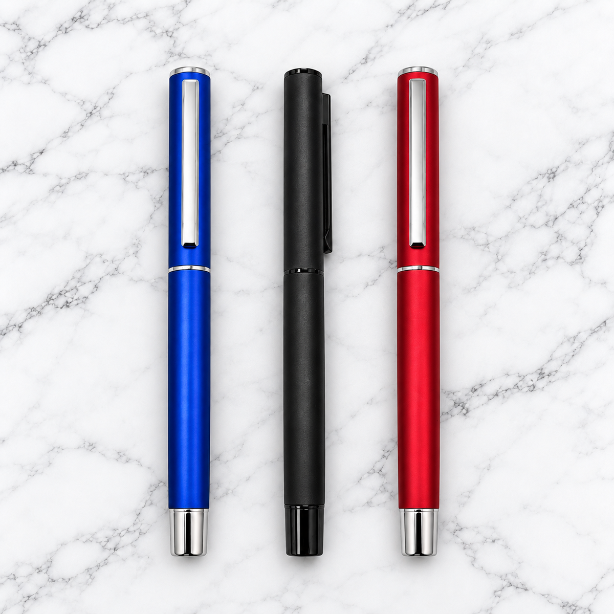 Ballpen Bazaar Set of 3 Premium Openable Metal Ball Pens – Matt Red, Matt Blue & Matt Black | Blue Ink | 3 Free Refills | Executive Gift Pen Set