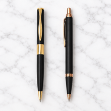 Ballpen Bazaar Set of 2 Matt Black Metal Click Ball Pens Gold Design & Copper Clip Blue Ink with 2 Free Refills