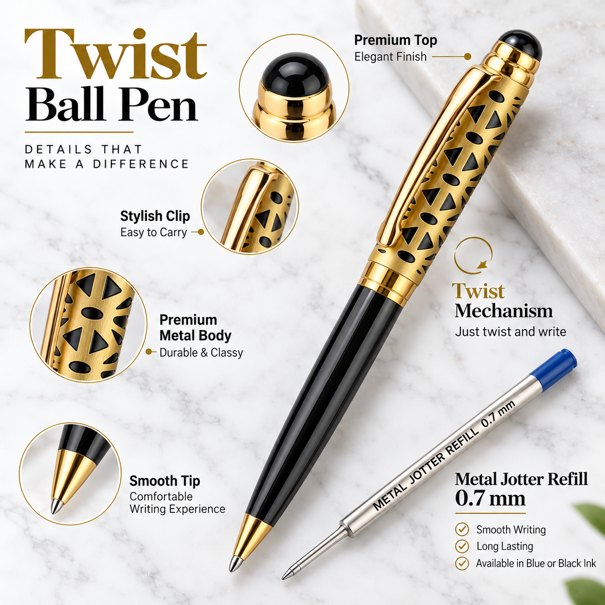 Glossy Black & Gold Dual Colour Twist Ball Pen product view 3