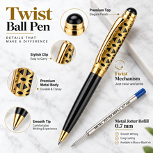 Ballpen Bazaar Metallic Glossy Black & Designer Gold Dual Colour Twist Mechanism Ball Pen with Gold Clip | Blue Ink | 1 Pen + 1 Free Refill