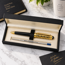 Ballpen Bazaar Metallic Glossy Black & Designer Gold Dual Colour Twist Mechanism Ball Pen with Gold Clip | Blue Ink | 1 Pen + 1 Free Refill