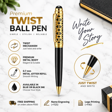 Ballpen Bazaar Metallic Glossy Black & Designer Gold Dual Colour Twist Mechanism Ball Pen with Gold Clip | Blue Ink | 1 Pen + 1 Free Refill