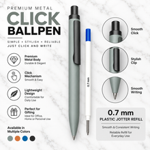 Ballpen Bazaar Matt Gray Metal Ball Pen with Black Clip Click Mechanism Black Ink | Premium Executive Pen | 1 Pen + 1 Free Refill
