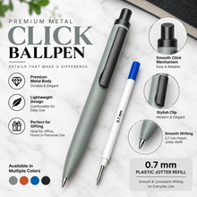 Ballpen Bazaar Matt Gray Metal Ball Pen with Black Clip Click Mechanism Black Ink | Premium Executive Pen | 1 Pen + 1 Free Refill