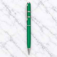 Ballpen Bazaar Matt Finish Green Metal Ball Pen with Silver Double Ring Design & Silver Clip | Twist Mechanism | Blue Ink | 1 Pen + 1 Free Refill