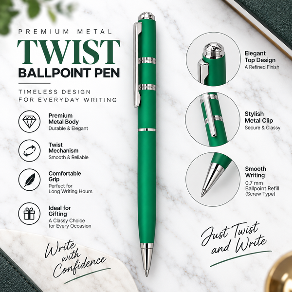 Set of 4 Premium Twist Metal Ball Pens – Blue Ink + 4 Refills product view 3