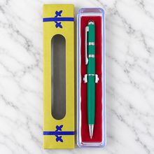 Ballpen Bazaar Matt Finish Green Metal Ball Pen with Silver Double Ring Design & Silver Clip | Twist Mechanism | Blue Ink | 1 Pen + 1 Free Refill