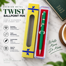 Ballpen Bazaar Matt Finish Green Metal Ball Pen with Silver Double Ring Design & Silver Clip | Twist Mechanism | Blue Ink | 1 Pen + 1 Free Refill