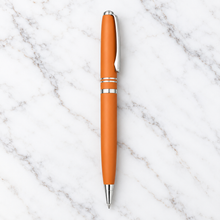 Ballpen Bazaar Matt Finish Orange Colour Body with Silver Colour Double Ring Design & Silver Colour Clip Twist Mechanism Ball Pen | Blue Ink | 1 Pen + 1 Free Refill