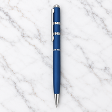 Ballpen Bazaar Matt Finish Blue Colour Body with Silver Colour Double Ring Design & Silver Colour Clip Twist Mechanism Ball Pen | Black Ink | 1 Pen with 1 Free Refill