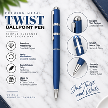 Ballpen Bazaar Matt Finish Blue Colour Body with Silver Colour Double Ring Design & Silver Colour Clip Twist Mechanism Ball Pen | Black Ink | 1 Pen with 1 Free Refill