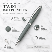 Ballpen Bazaar Matt Finish Gray Body Ball Pen with Glossy Silver Clip | Twist Mechanism | Black Ink | Premium Metal Pen | 1 Pen with 1 Free Refill