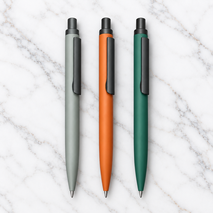 Set of 3 Click Metal Ball Pens – Gray, Light Brown & Green product view 1