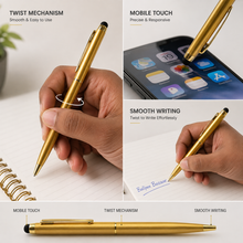 Ballpen Bazaar Stylus Metallic Glossy Gold Ball Pen | Gold Clip Twist Mechanism | Blue Ink | 1 Pen + 1 Free Refill | Name Engraving Available