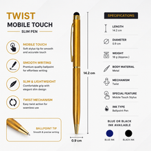 Ballpen Bazaar Stylus Metallic Glossy Gold Ball Pen | Gold Clip Twist Mechanism | Blue Ink | 1 Pen + 1 Free Refill | Name Engraving Available