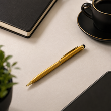 Ballpen Bazaar Stylus Metallic Glossy Gold Ball Pen | Gold Clip Twist Mechanism | Blue Ink | 1 Pen + 1 Free Refill | Name Engraving Available