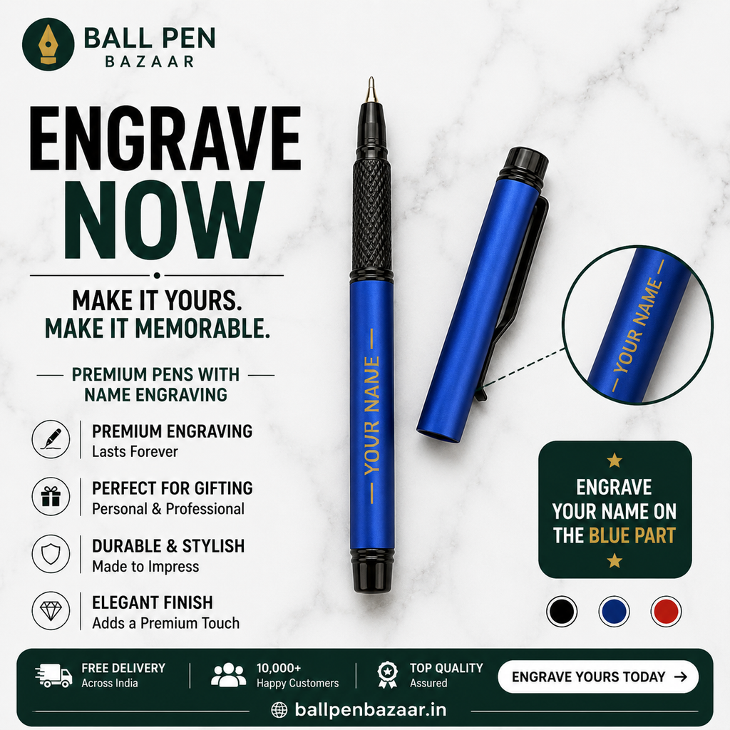 Ballpen Bazaar Matt Blue Mini Metal Ball Pen with Matt Blue Cap and Glossy Black Clip | Openable Cap | Blue Ink | 1 Pen with 1 Extra Refill