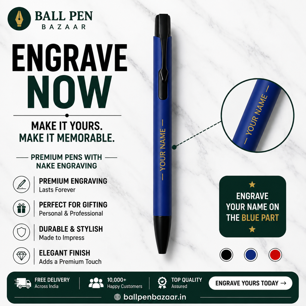 Ballpen Bazaar Matt Blue Colour Body with Black Colour Clip Click Mechanism Ball Pen with 1 Extra Blue Refill | Smooth Blue Ink | 1 Pc
