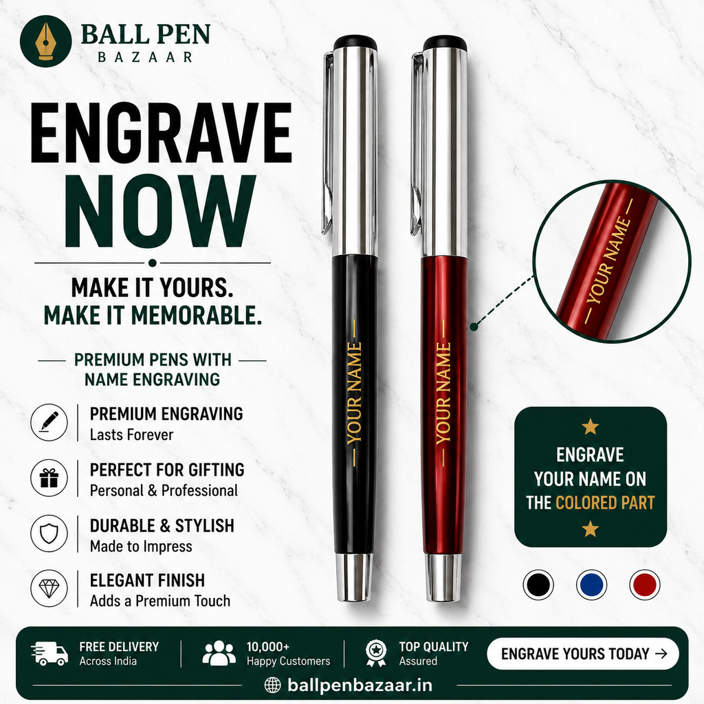 Ballpen Bazaar Metallic Glossy Red & Black Metal Ball Pen Set with Silver Cap | Openable Mechanism | Blue Ink | 2 Premium Pens + 2 Extra Refills