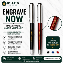 Ballpen Bazaar Metallic Glossy Red & Black Metal Ball Pen Set with Silver Cap | Openable Mechanism | Blue Ink | 2 Premium Pens + 2 Extra Refills