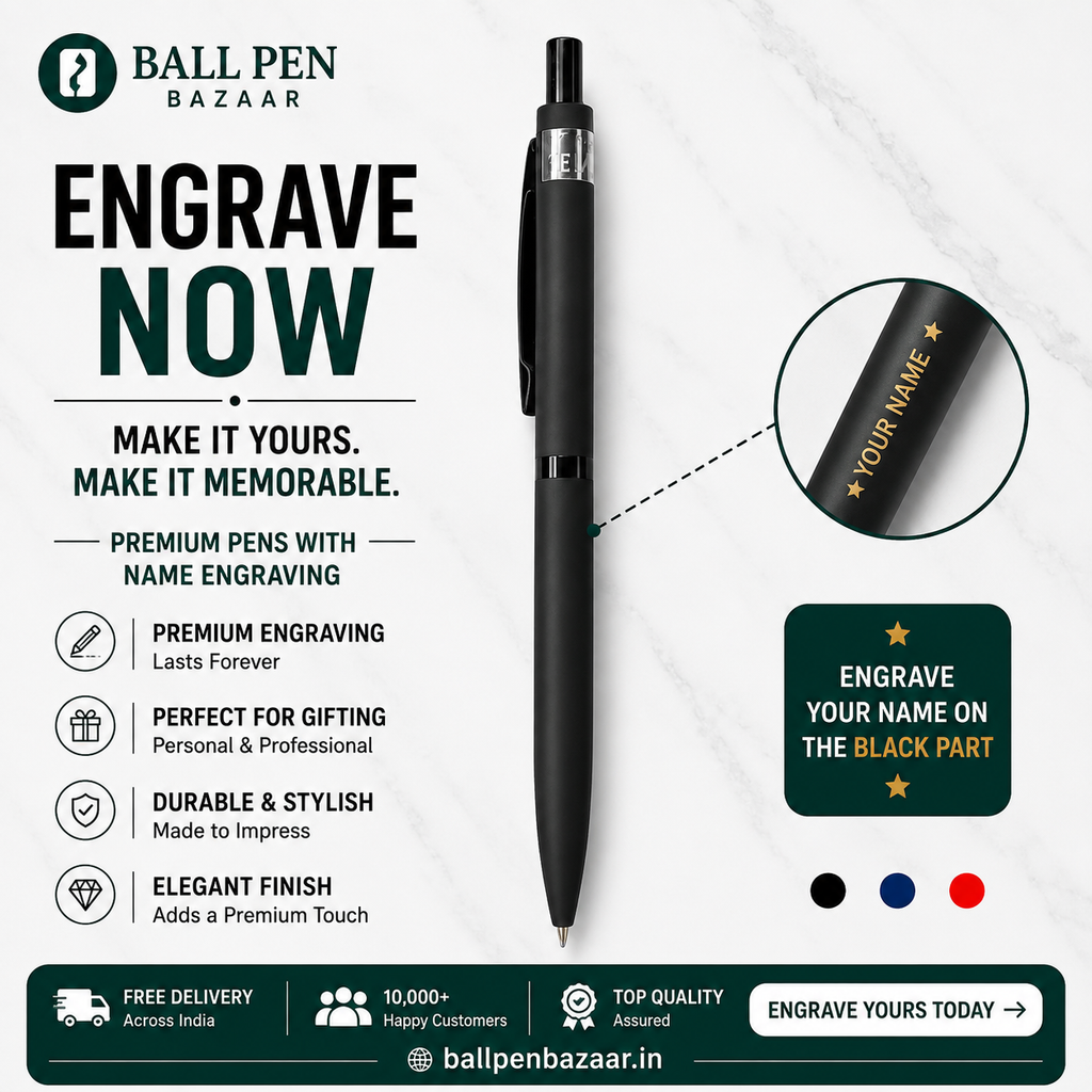 Ballpen Bazaar Matt Black Colour Body with Glossy Black Colour Clip Click Mechanism Ball Pen with Extra Black Refill | 1 Pc