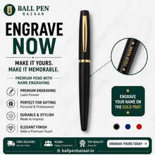 Ballpen Bazaar Matt Black Ball Pen with Gold Clip | Openable Cap Metal Pen | Blue Ink | Premium Executive Writing Pen | 1 Pen with 1 Extra Free Blue Refill