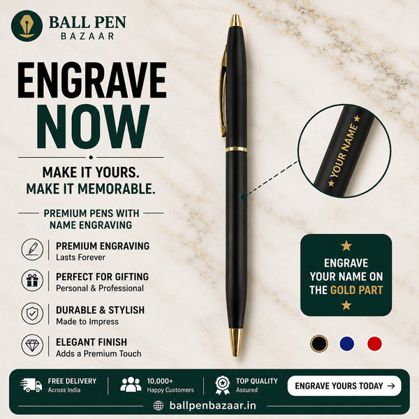 Ballpen Bazaar Matt Black Ball Pen with Gold Clip Twist Mechanism Blue Ink 1 Pen with Extra Refill