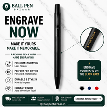 Ballpen Bazaar Matt Black Ball Pen with Glossy Black Clip Click Mechanism Blue Ink | 1 Pen + 1 Extra Refill